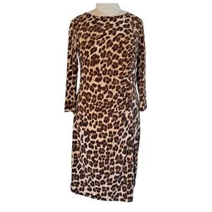JENNIFER LOPEZ Leopard Animal Print Knit Dress Size L Bodycon Career Stretchy
